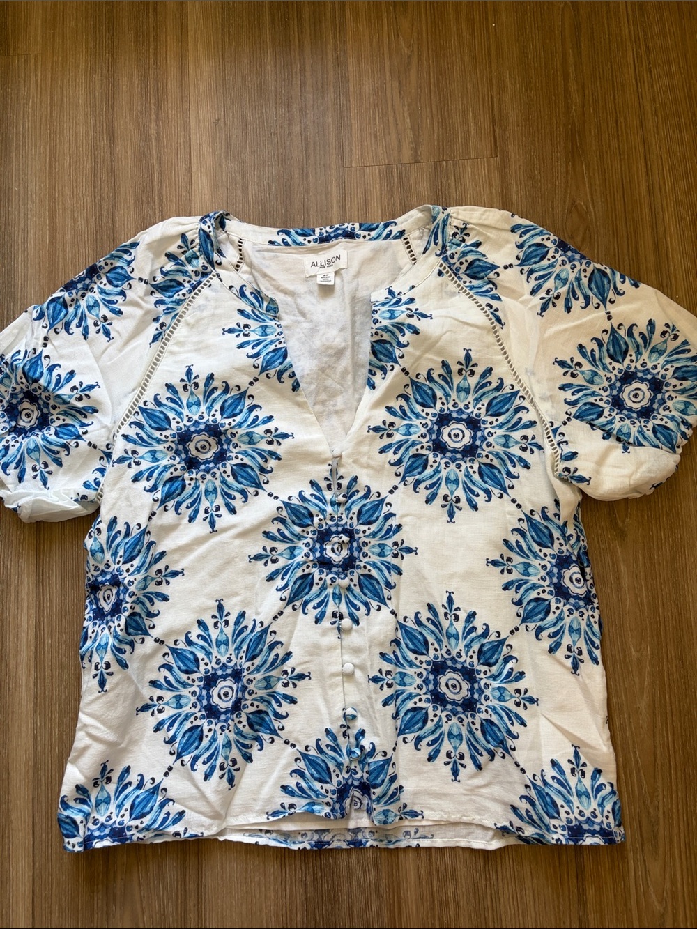 Alison Fisher Blue Medallion Short Sleeve Blouse